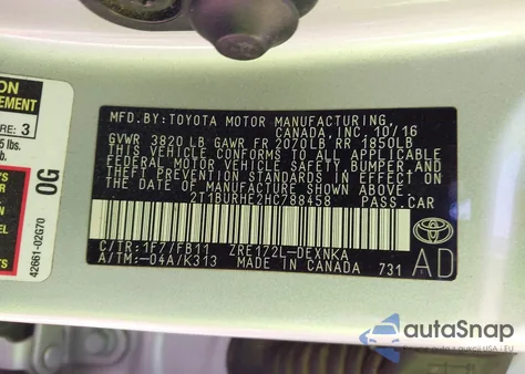 2017 Toyota Corolla Le from USA, damaged, VIN 2T1BURHE2HC788458